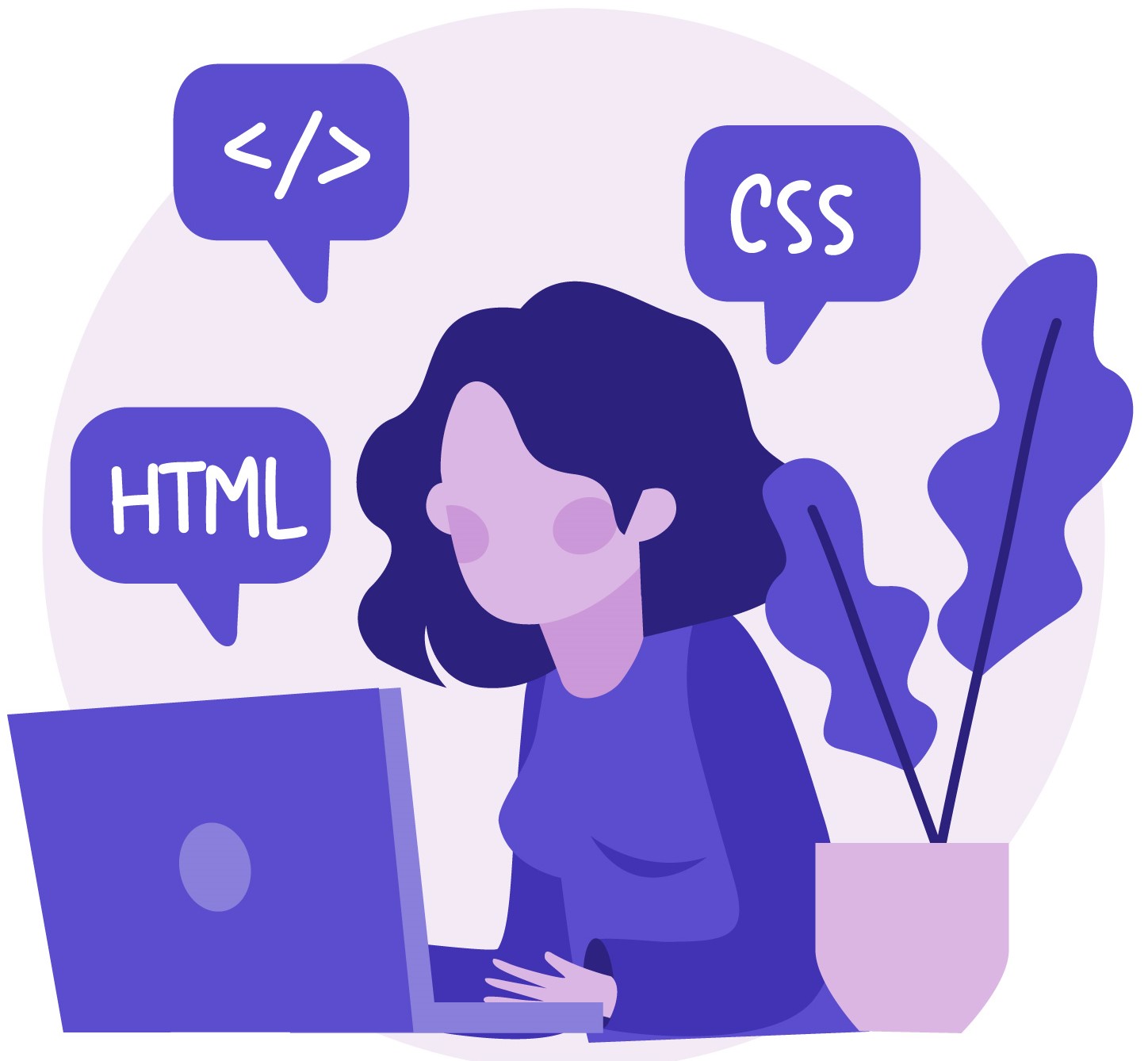 Woman programando en HTML, CSS